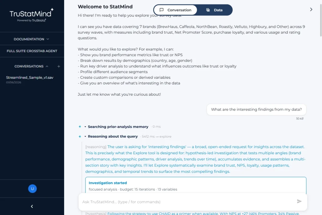 A TruStatMind dashboard showing interesting findings from data. One of TruStrata's data analysis tools for reporting. 